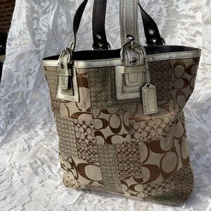 Michael Kors Brown and Gold Leather and Fabric Purse